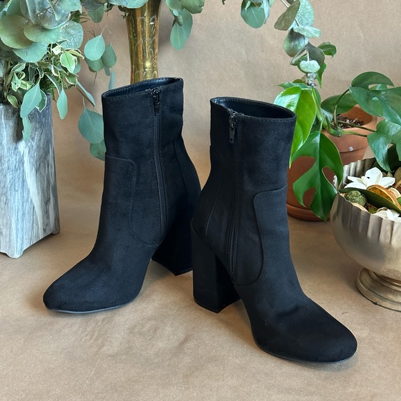 Black suede high heeled ankle boots | Size 7 - Picture 4 of 14